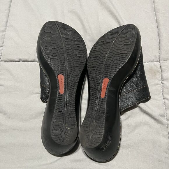 Born Black Leather Minimalist Wedge Sandals Toe Ring Loop Womens Size 10 - Picture 9 of 11